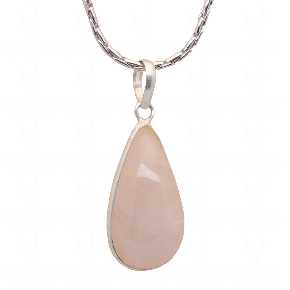 Rose Quartz Pear Shape Stone Studded Silver Plated Pendant GP4846
