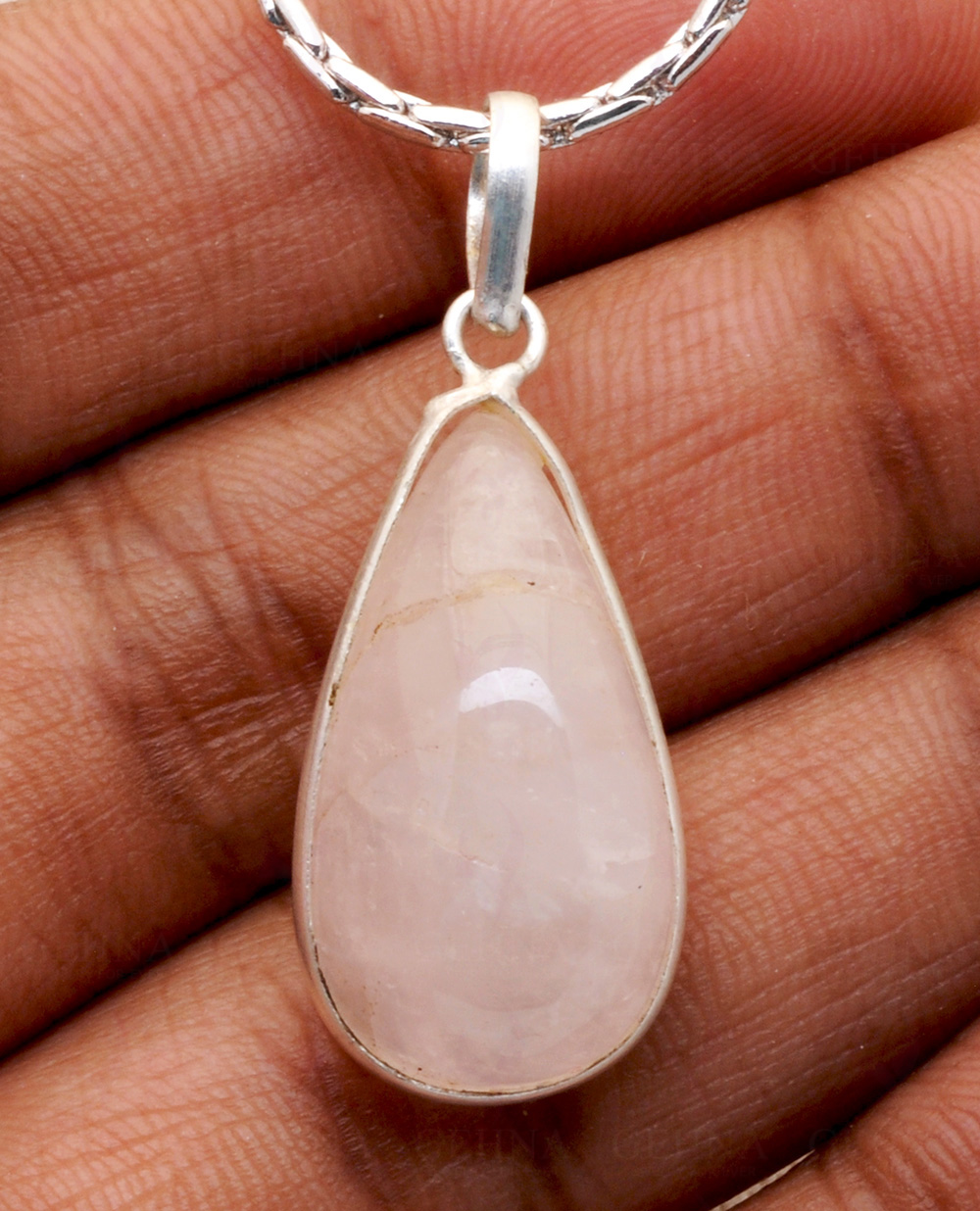 Rose Quartz Pear Shape Stone Studded Silver Plated Pendant GP4846