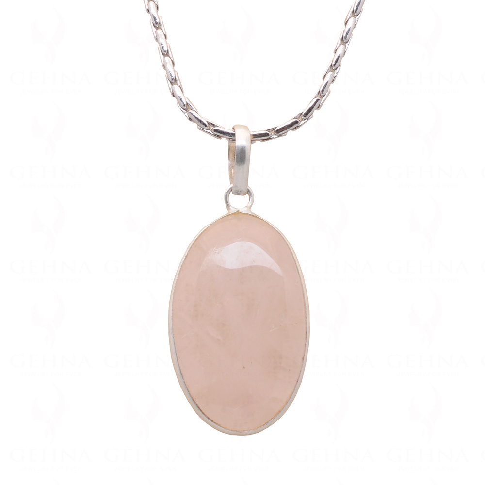 Rose Quartz Oval Shape Stone Studded Silver Plated Pendant GP4847