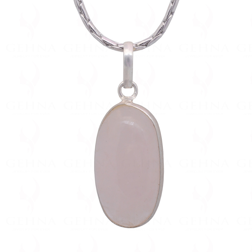 Rose Quartz Oval Shape Stone Studded Silver Plated Pendant GP4849