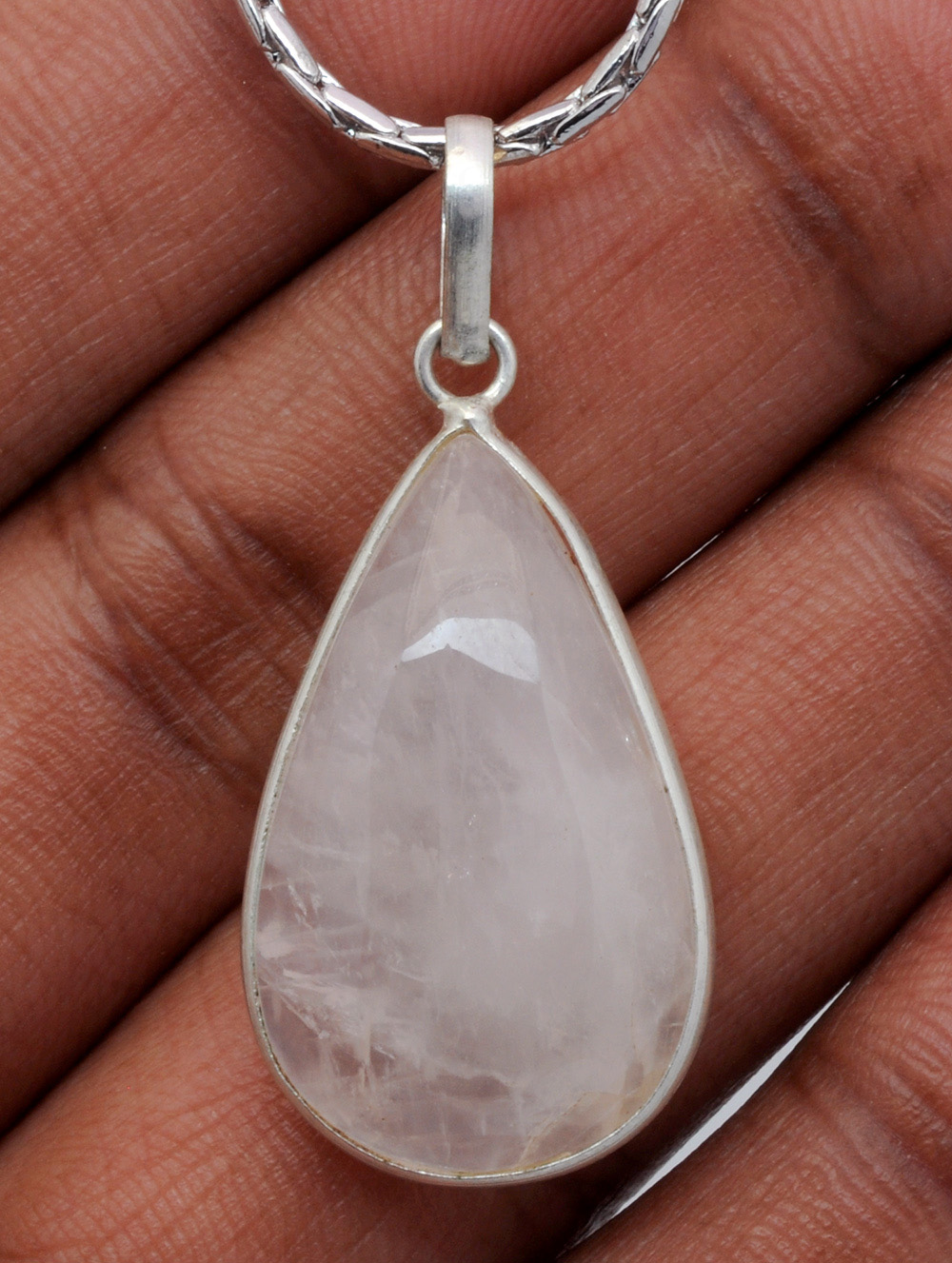 Rose Quartz Pear Shape Stone Studded Silver Plated Pendant GP4850