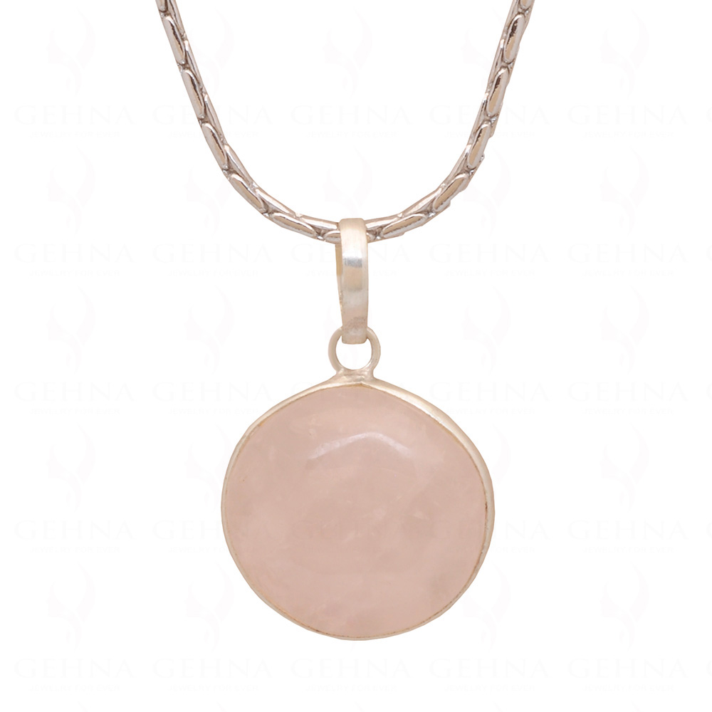 Pink Chalcedony Round Shape Stone Studded Silver Plated Pendant GP4854
