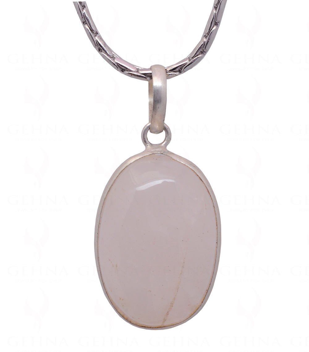 Rose Quartz Oval Shape Stone Studded Silver Plated Pendant GP4856