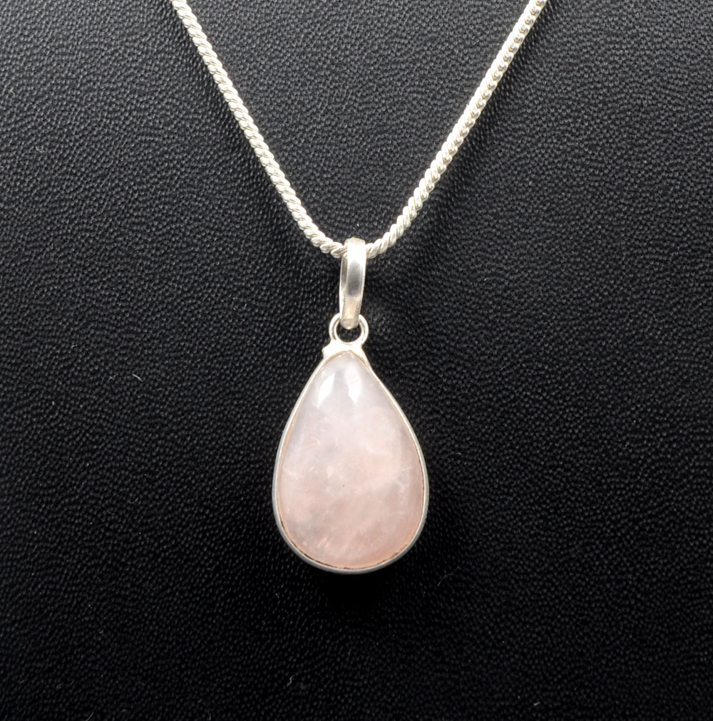 Pink Chalcedony Pear Shape Stone Studded Silver Plated Pendant GP4865