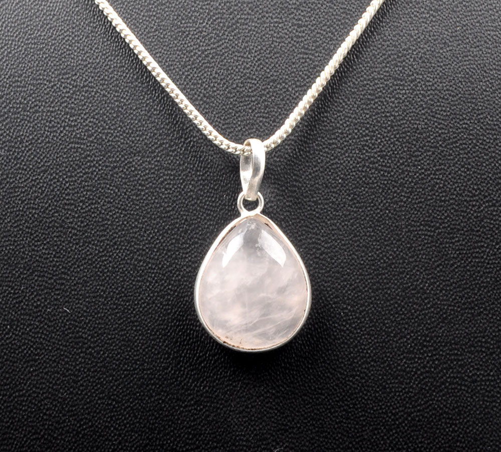 Rose Quartz Pear Shape Stone Studded Silver Plated Pendant GP4867