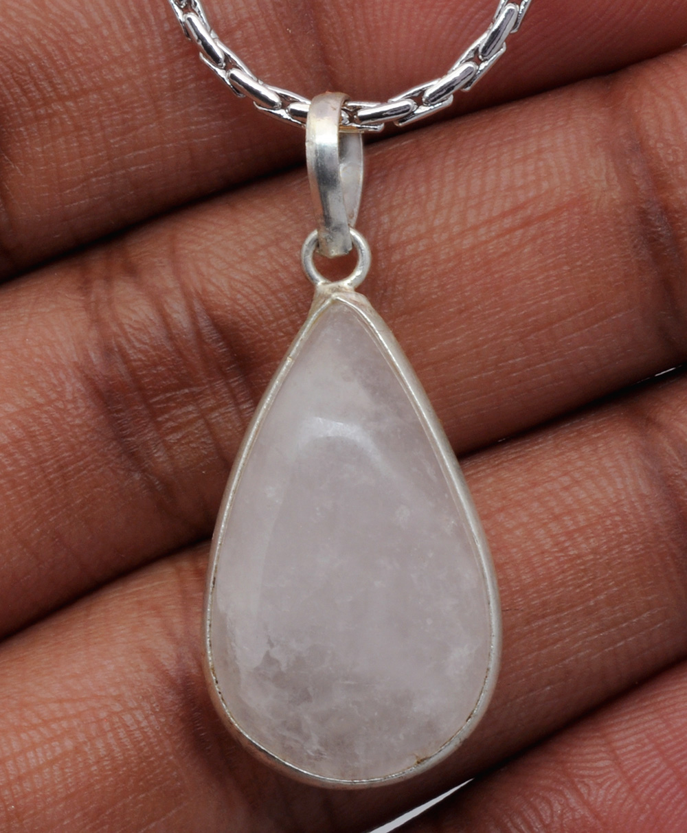 Rose Quartz Pear Shape Stone Studded Silver Plated Pendant GP4869