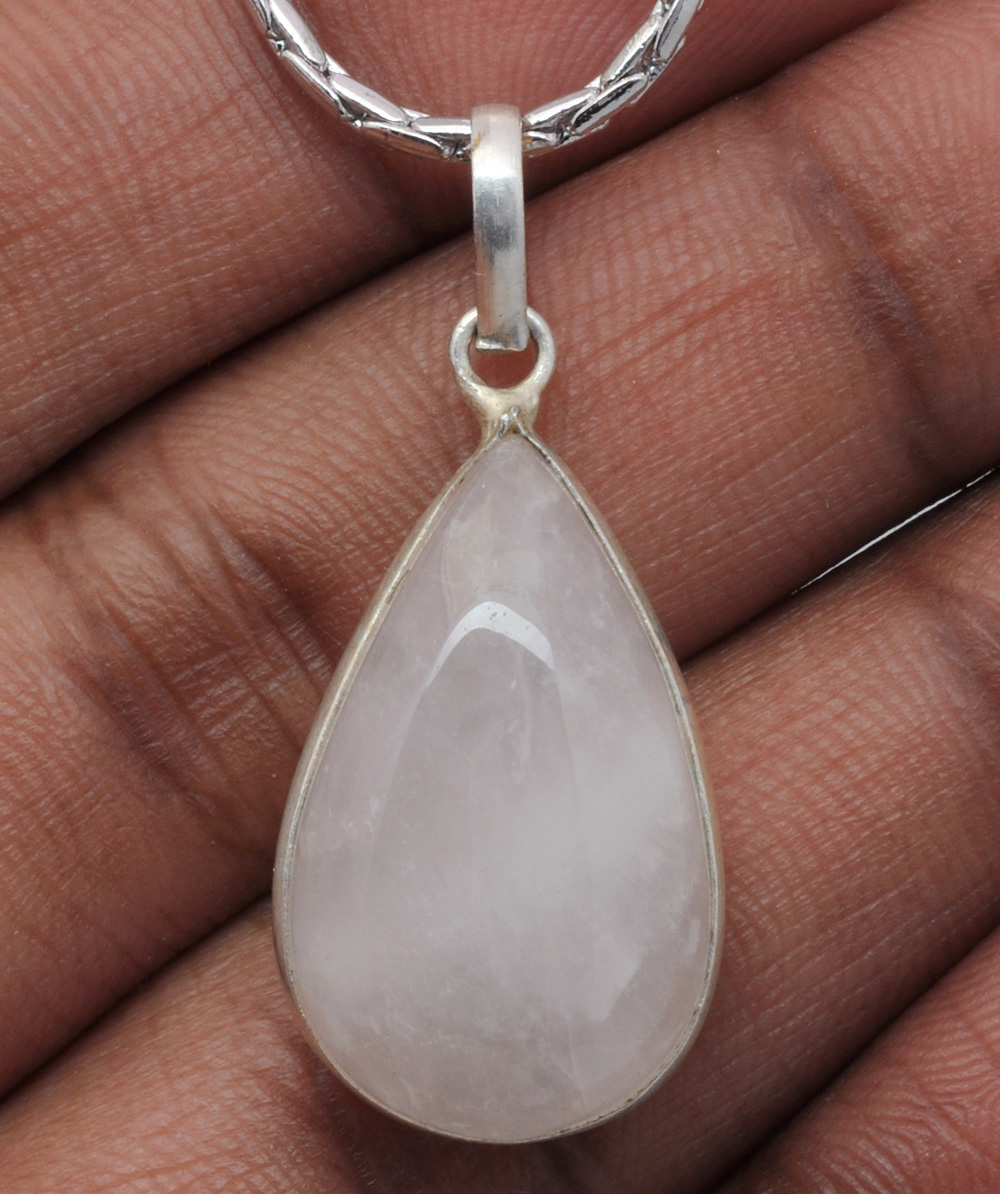 Rose Quartz Pear Shape Stone Studded Silver Plated Pendant GP4872