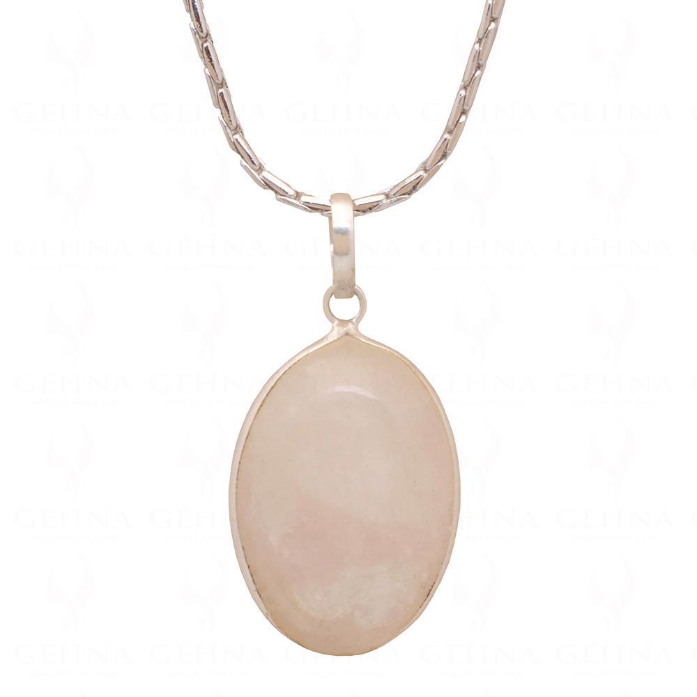 White Moonstone Oval Shape Studded Silver Plated Pendant GP4882