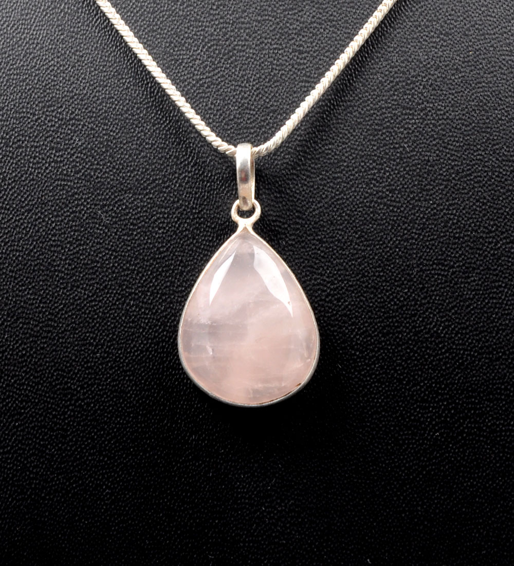 Pink Chalcedony Pear Shape Stone Studded Silver Plated Pendant GP4884