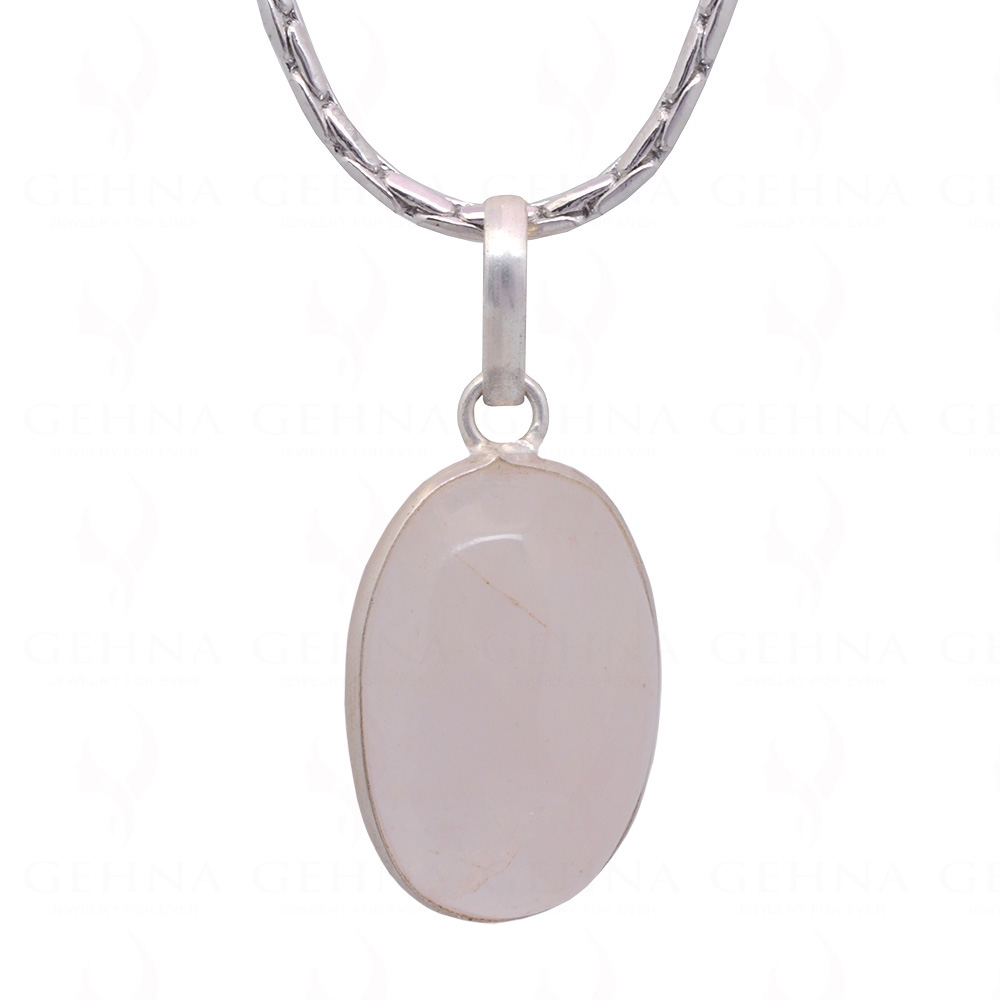 Rose Quartz Oval Shape Stone Studded Silver Plated Pendant GP4893