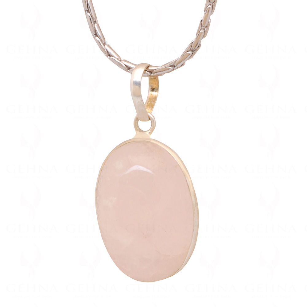 Rose Quartz Oval Shape Stone Studded Silver Plated Pendant GP4896