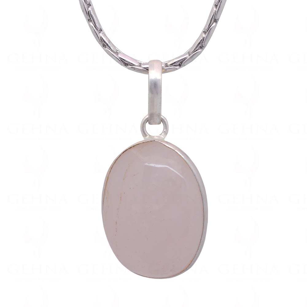 Rose Quartz Oval Shape Stone Studded Silver Plated Pendant GP4897