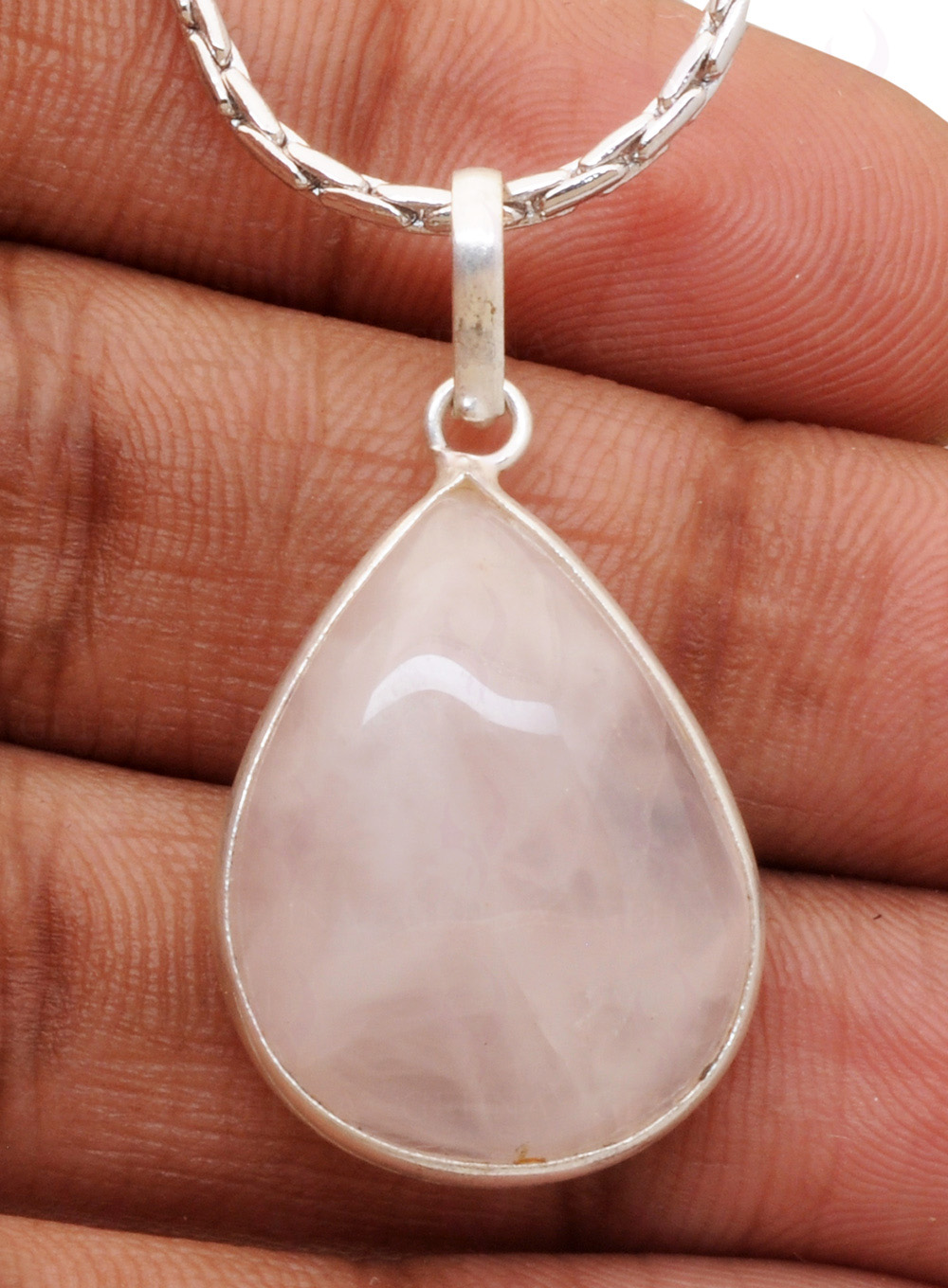 Rose Quartz Pear Shape Stone Studded Silver Plated Pendant GP4898