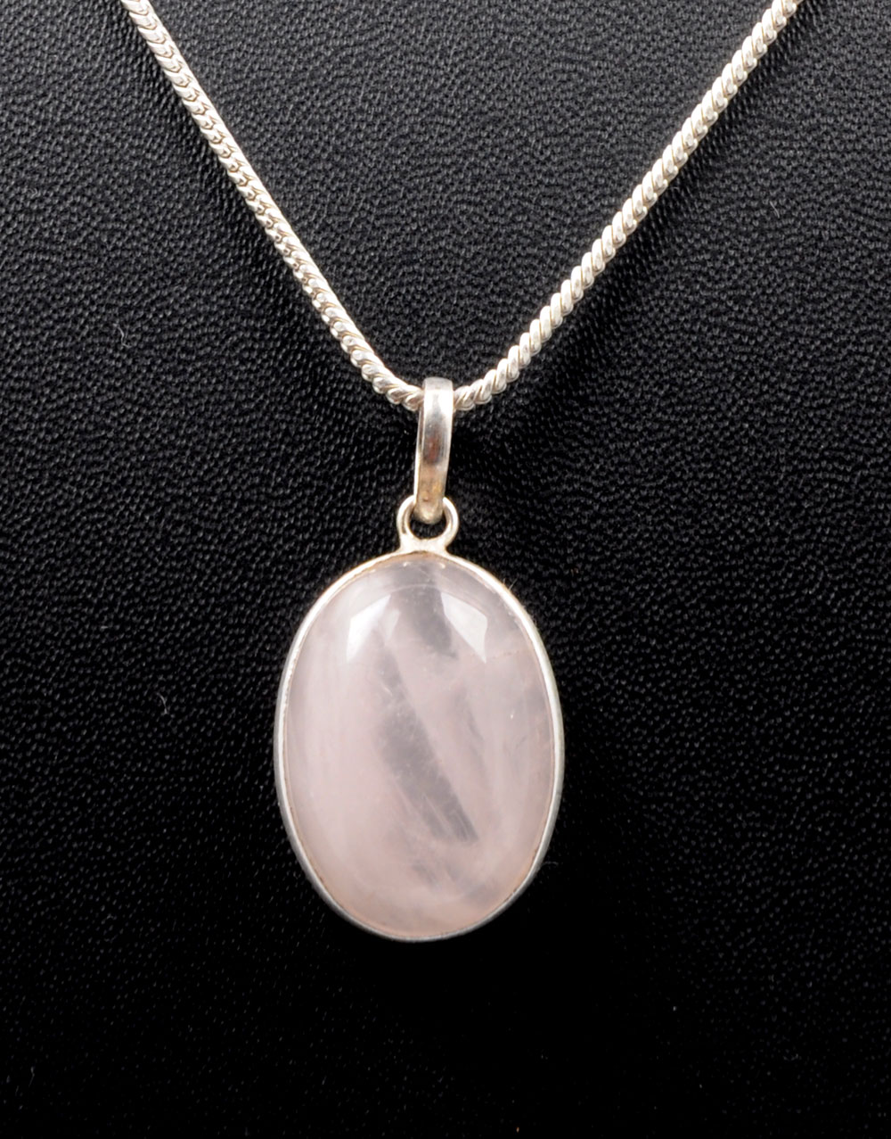 Pink Chalcedony Oval Shape Stone Studded Silver Plated Pendant GP4900