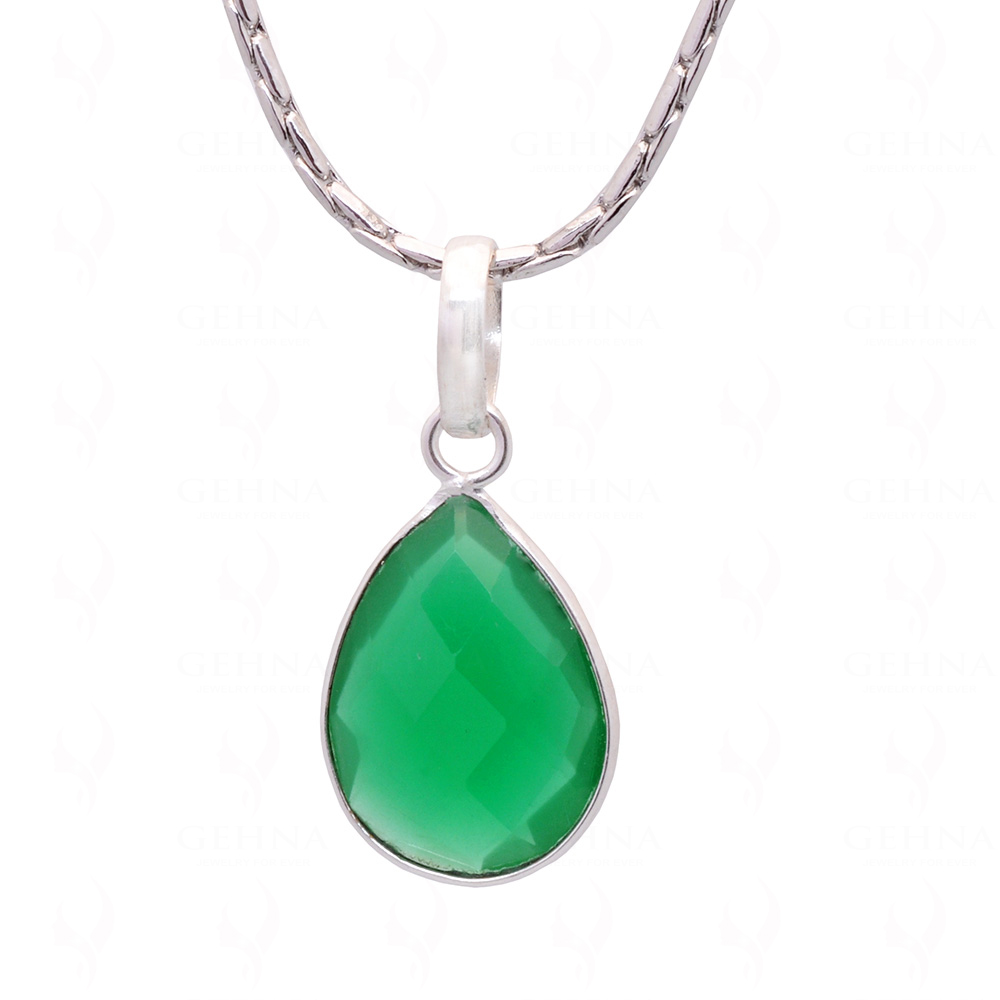 Green Onyx Stone Studded Pendant In .925 Silver Overlay GP4902