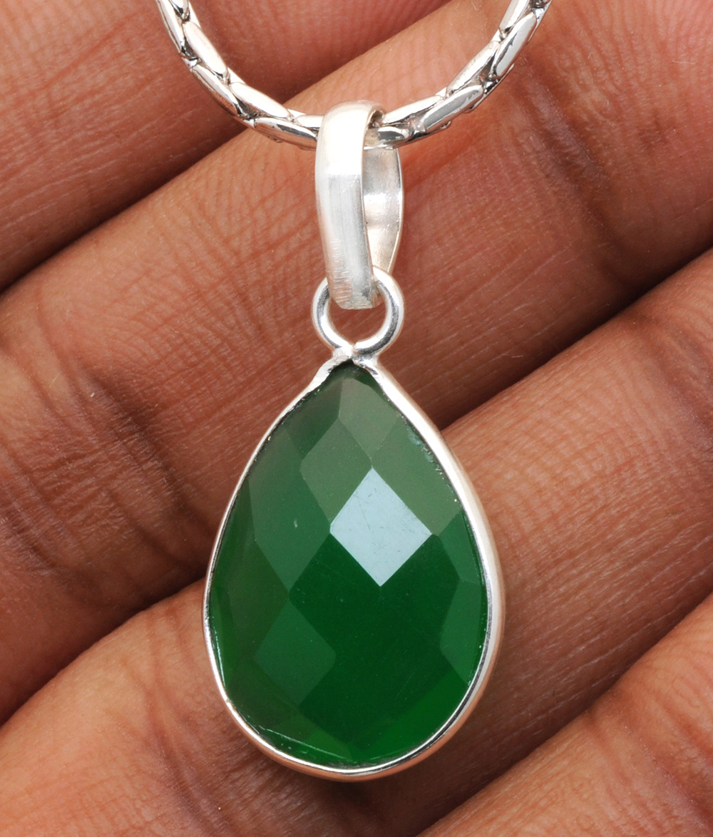 Green Onyx Stone Studded Pendant In .925 Silver Overlay GP4902