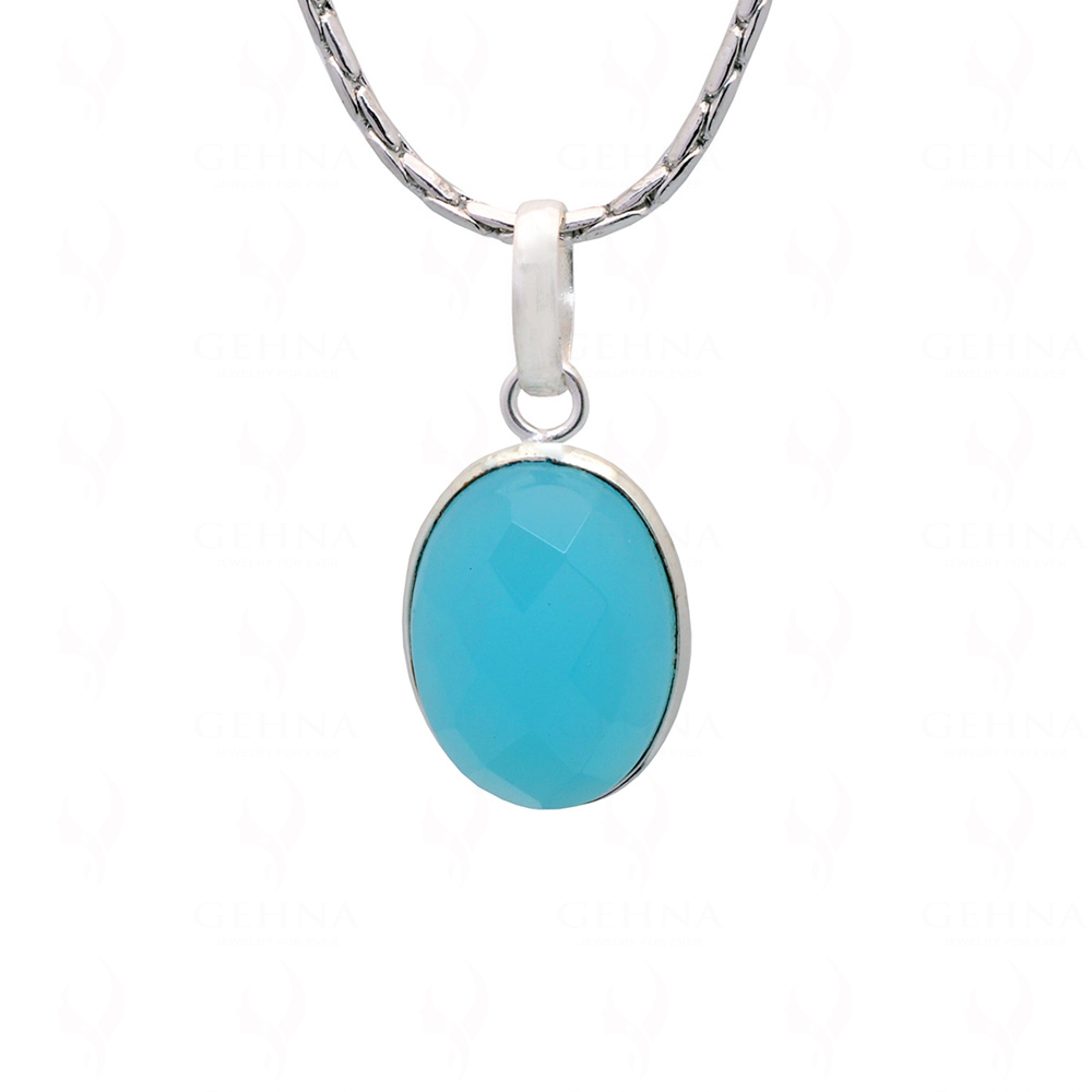 Blue Chalcedony Stone Studded Pendant In .925 Silver Overlay GP4904