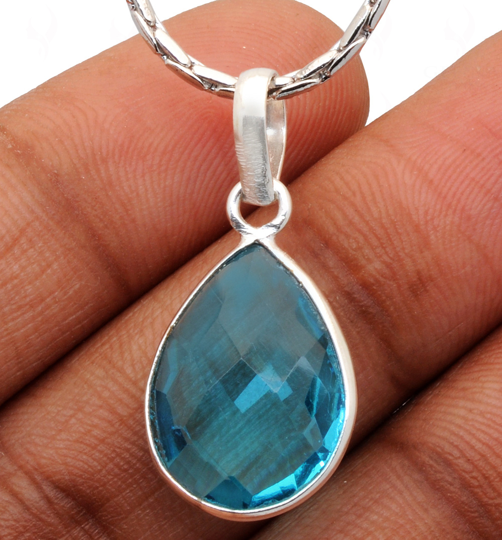Blue Topaz Stone Studded Pendant In .925 Silver Overlay GP4912