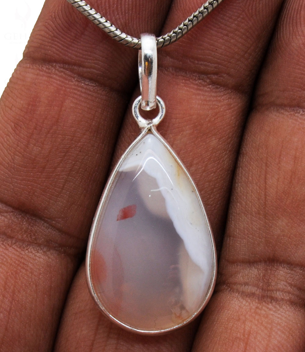 Lace Agate Gemstone Studded Pendant GP5082