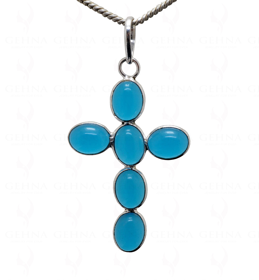 Blue Chalcedony Color Stone Studded Cross Shaped Pendant – Gp5124
