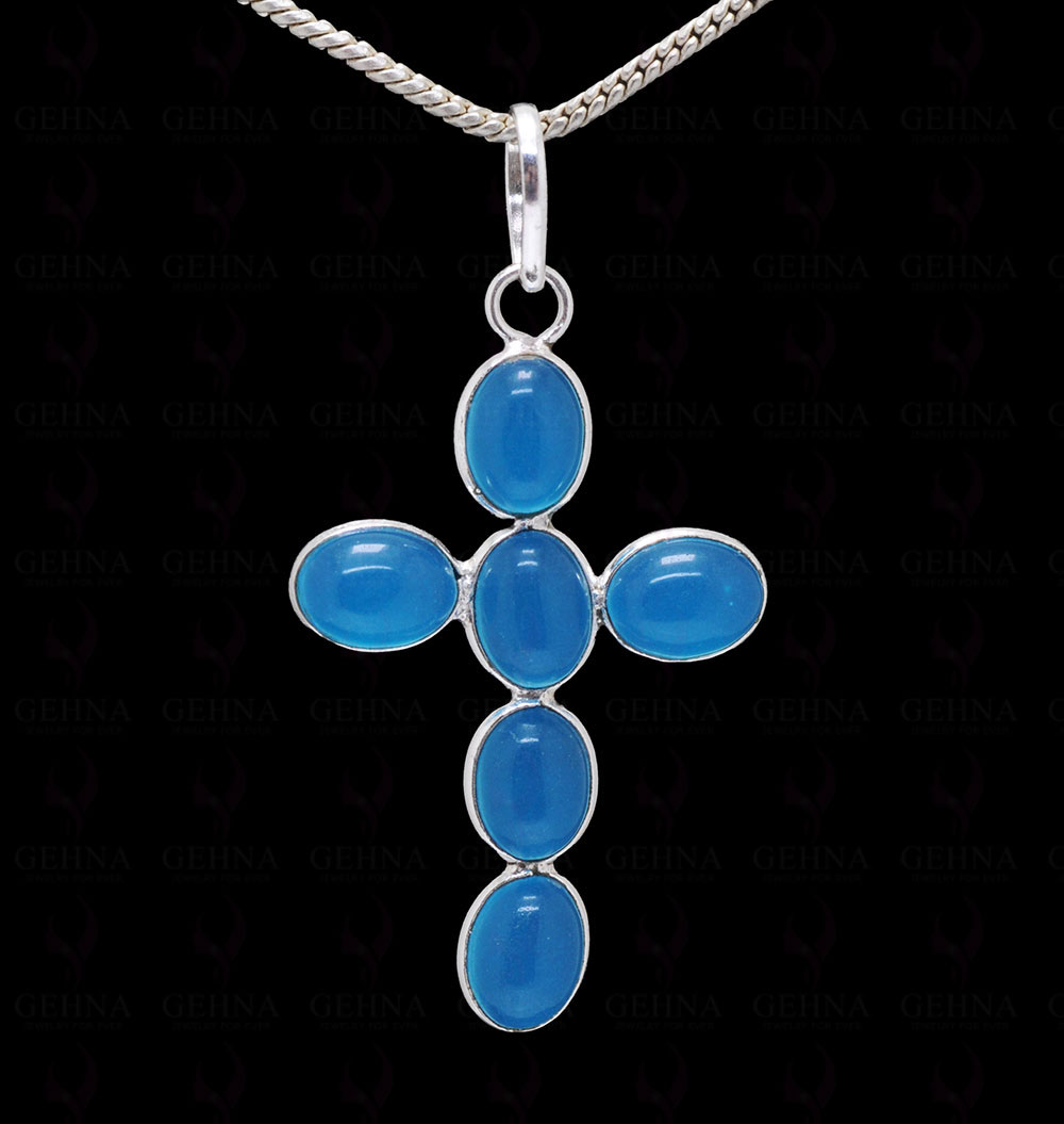 Blue Chalcedony Color Stone Studded Cross Shaped Pendant – Gp5124