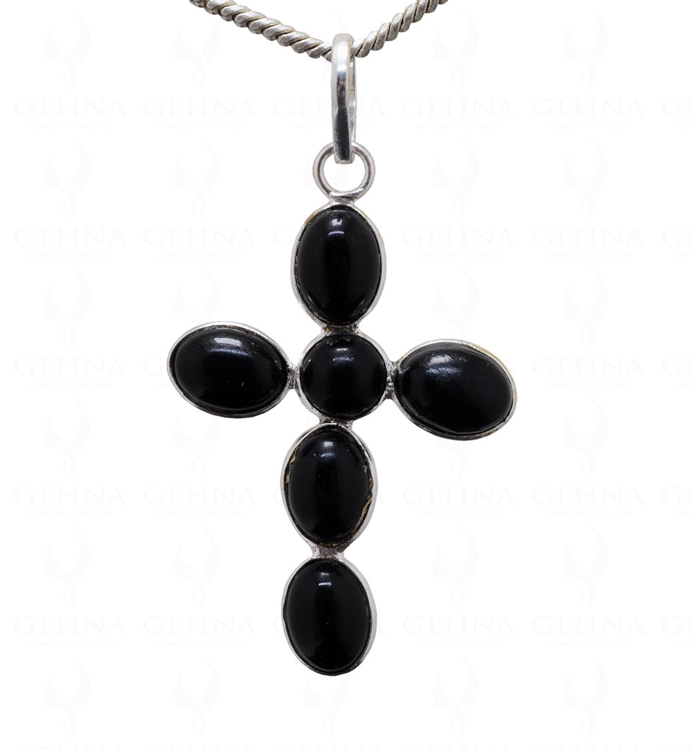 Black Onyx Stone Studded Cross Shaped Pendant – Gp5129