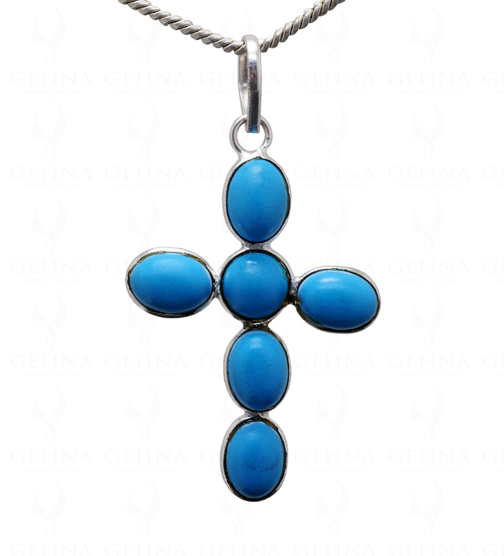 Turquoise Color Stone Studded Cross Shaped Pendant – Gp5133