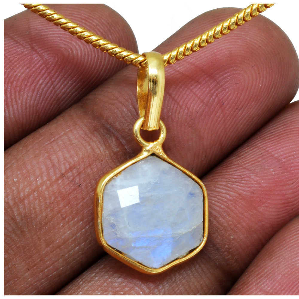 Moonstone Hexagon Shape Gemstone Studded Silver Pendant – Gp5153