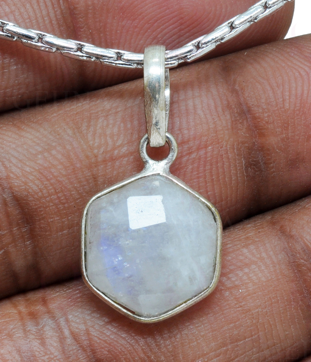 Moonstone Hexagon Shape Gemstone Studded Silver Pendant – Gp5160