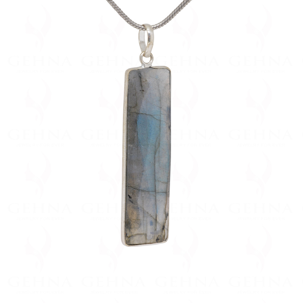 Labradorite Baguette Shape Gemstone Studded Silver Pendant – Gp5194