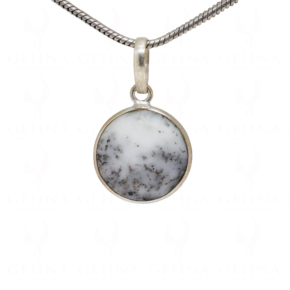 Dalmatian Jasper Round Shape Gemstone Studded Silver Pendant – Gp5203