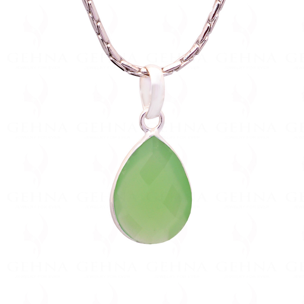 Prehnite Pear Shape Gemstone Studded Silver Pendant – Gp5208