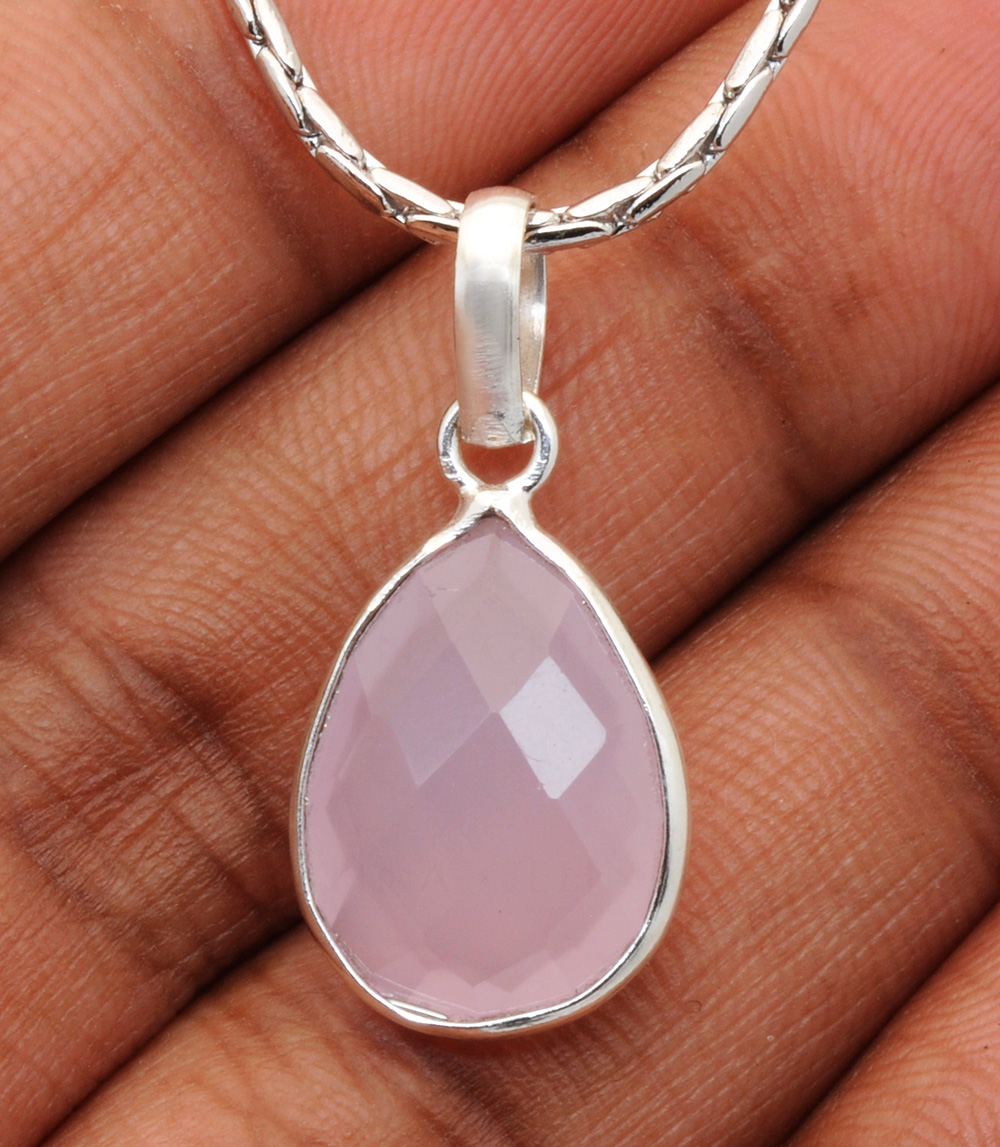 Rose Quartz Pear Shape Gemstone Studded Silver Pendant – Gp5210