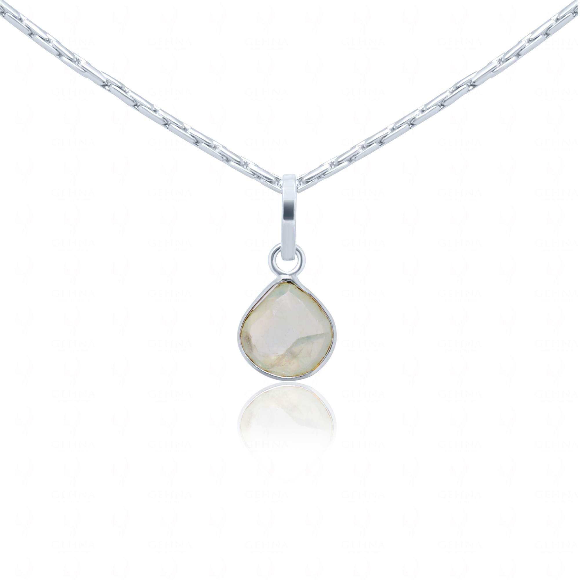 Prehnite Pear Shape Gemstone Studded Silver Pendant – Gp5248