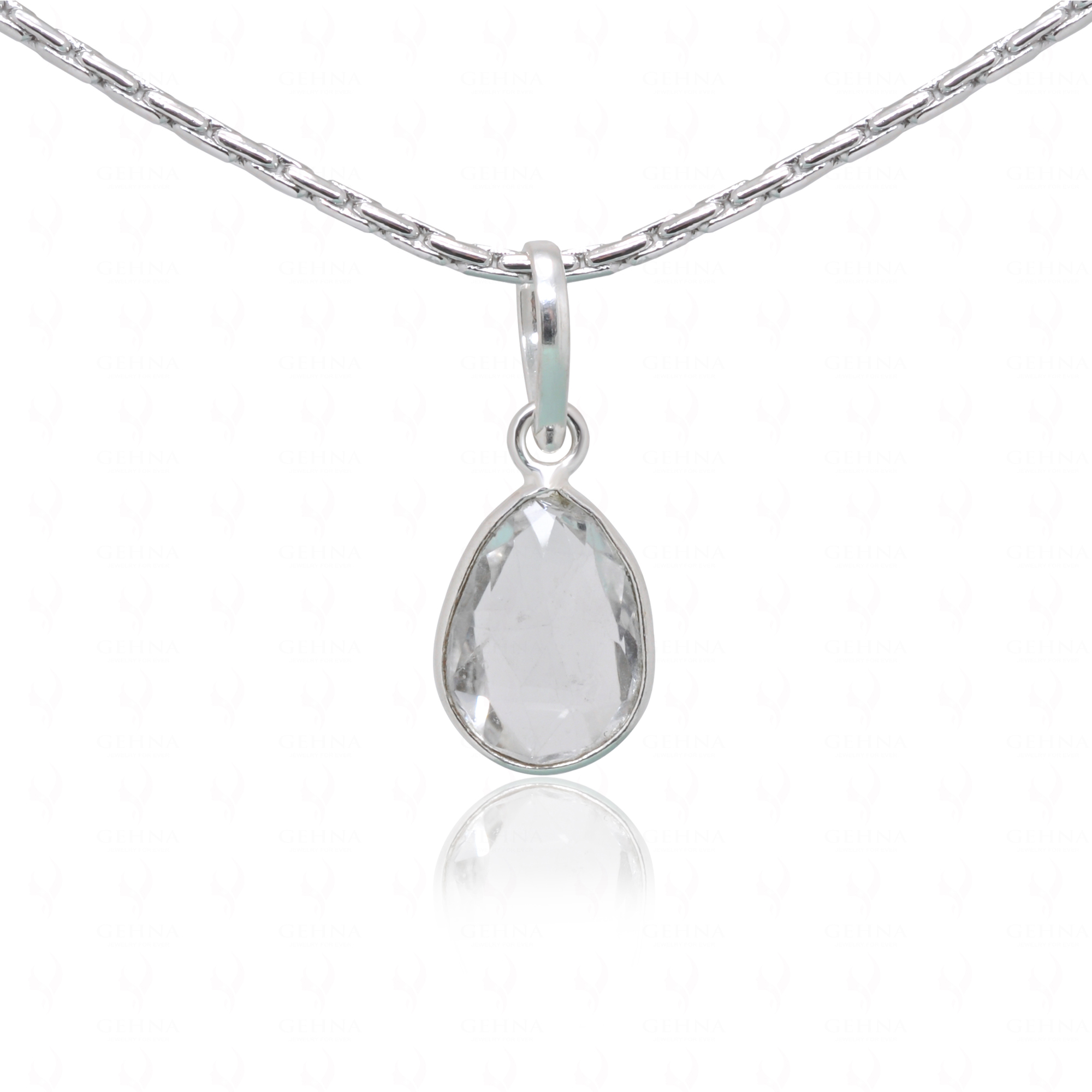Rock Crystal Pear Shape Gemstone Studded Silver Pendant – Gp5254