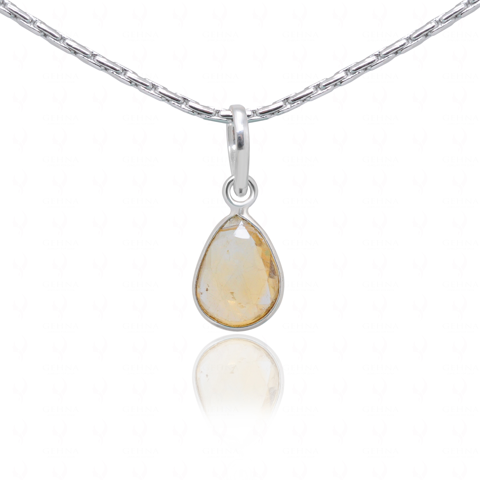 Citrine Pear Shape Gemstone Studded Silver Pendant – Gp5257