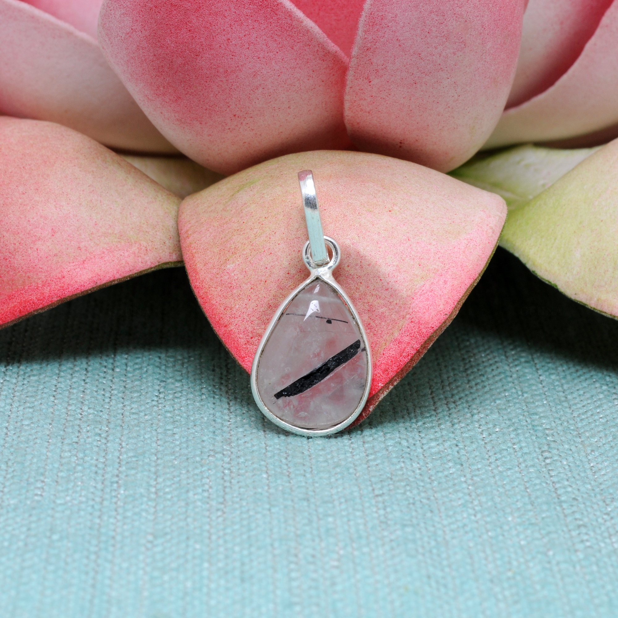 Rutile Quartz Pear Shape Gemstone Studded Silver Pendant – Gp5260