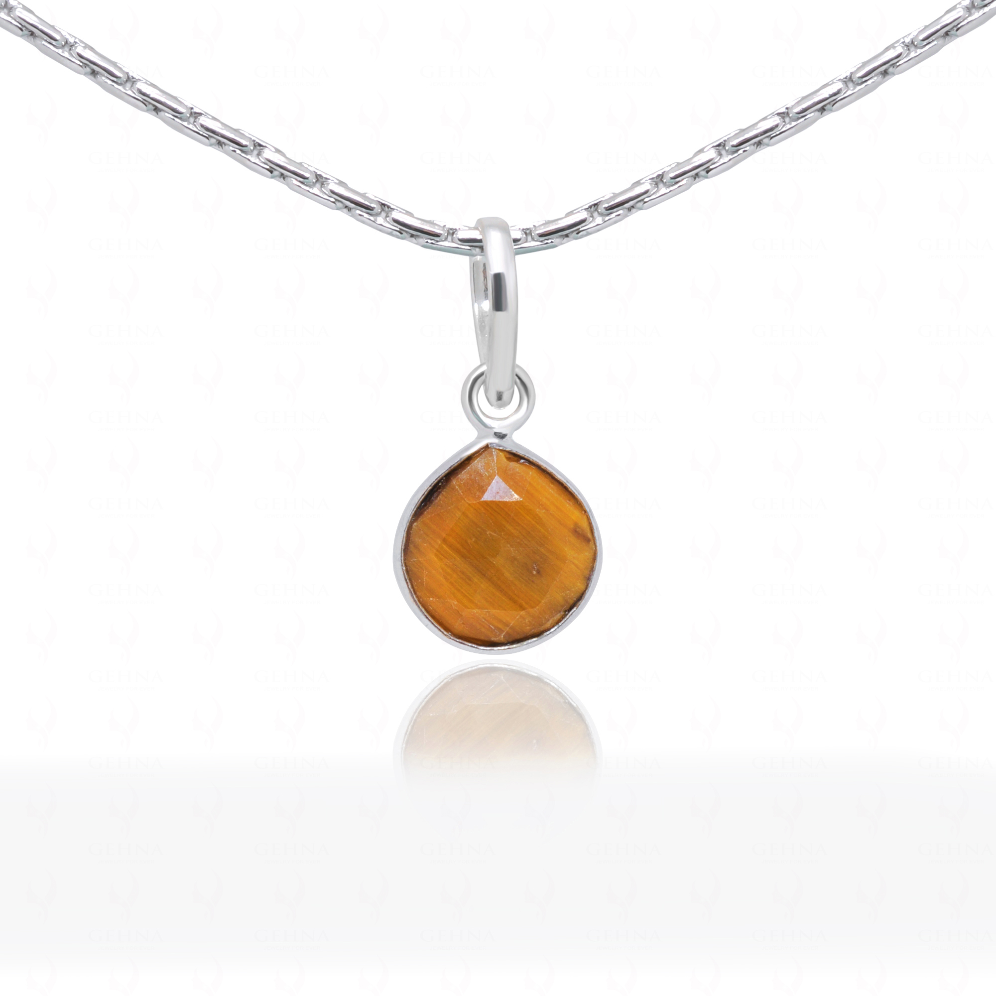 Tiger’S Eye Pear Shape Gemstone Studded Silver Pendant – Gp5266