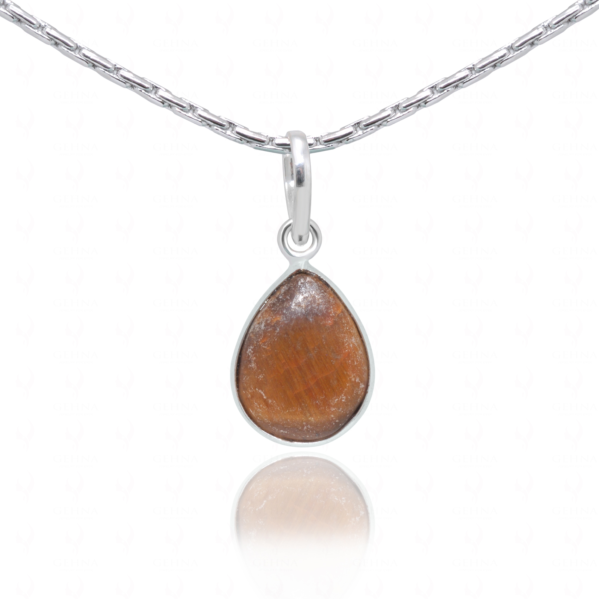 Tiger’S Eye Pear Shape Gemstone Studded Silver Pendant – Gp5276