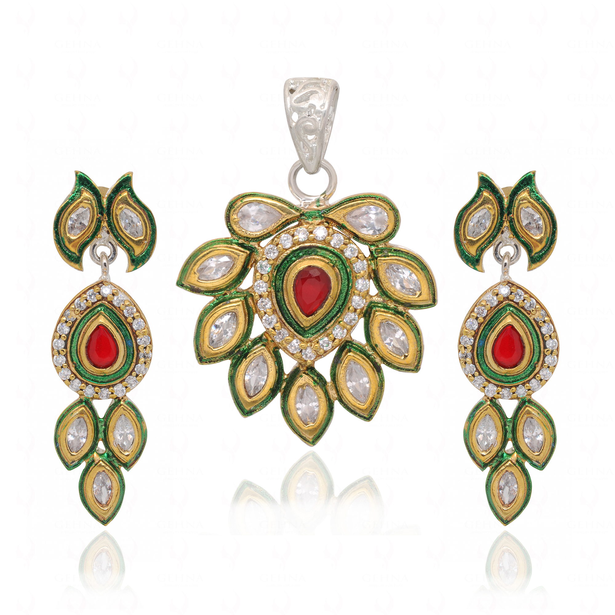 Ruby & White Topaz Gemstone Studded Pendant & Earring Set – Gp5292