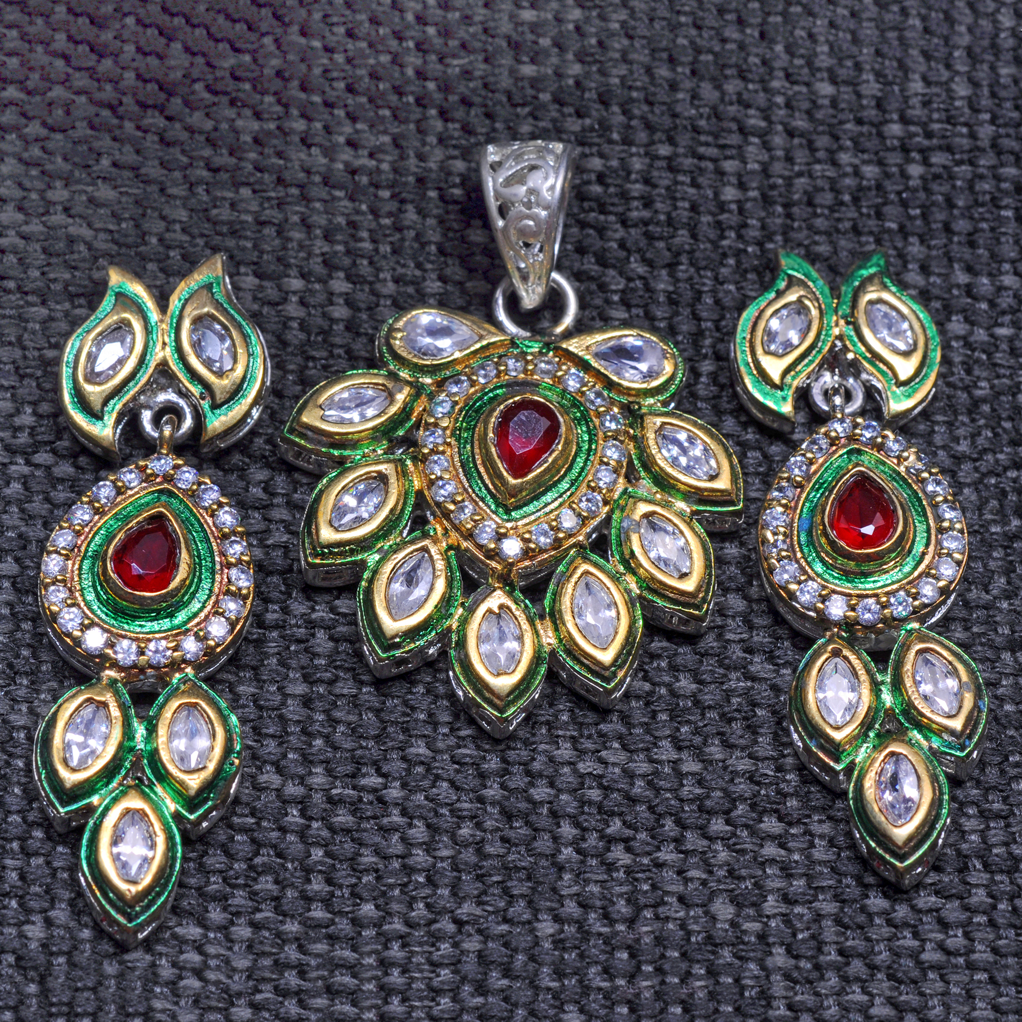 Ruby & White Topaz Gemstone Studded Pendant & Earring Set – Gp5292