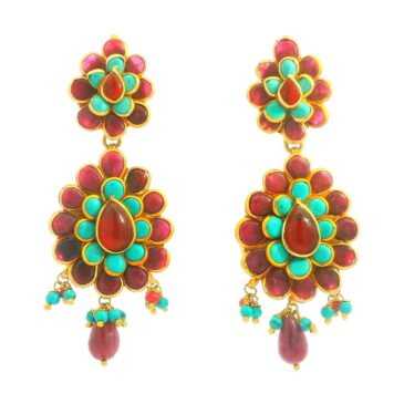 Ruby & Turquoise Studded Pacchi Art Earrings