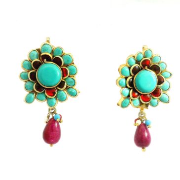 Ruby & Turquoise Studded Pacchi Art Earrings