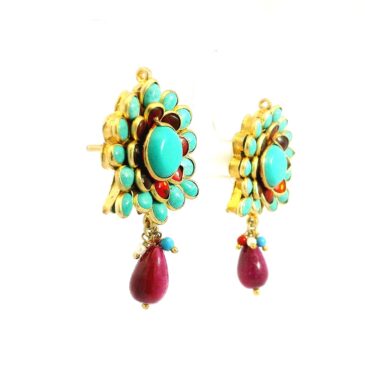 Ruby & Turquoise Studded Pacchi Art Earrings