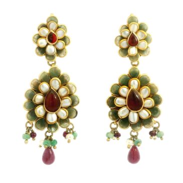 Emerald Ruby & Pearl Studded Pacchi Art Earrings