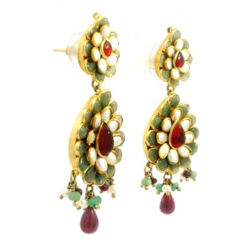 Emerald Ruby & Pearl Studded Pacchi Art Earrings