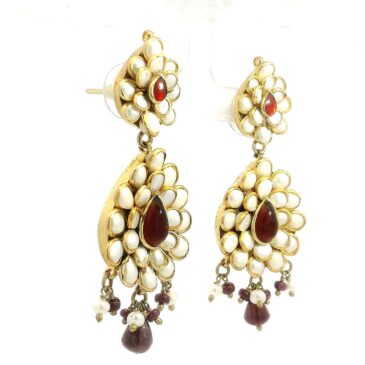 Ruby & Pearl Studded Pacchi Art Earrings