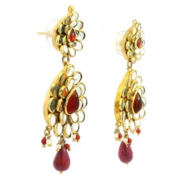 Ruby & White Topaz Studded Pacchi Art Earrings