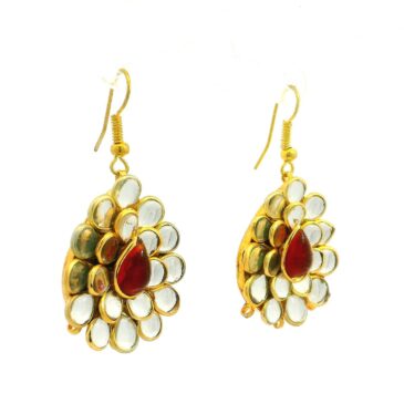 Ruby & White Topaz Studded Pacchi Art Earrings