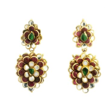 Pearl & Emerald Ruby White Topaz Studded Pacchi Art Earrings